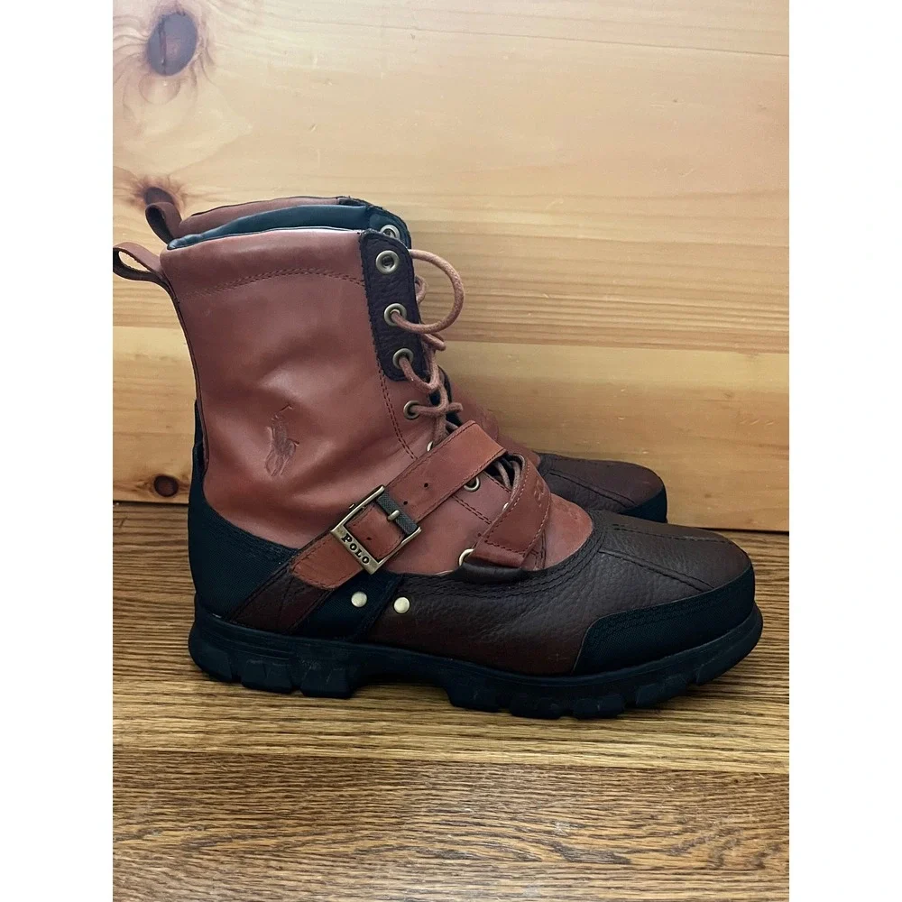 Polo Ralph Lauren Tavin Leather Shearling Duck Boots Mens 12D Brown 0862